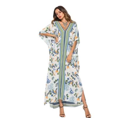 China Anti-Static Beach Dresses Quality Printing Bohemian Fashion Anti-wrinkle Long Sleeve Cotton Loose V-Neck Long Dress For Lady for sale