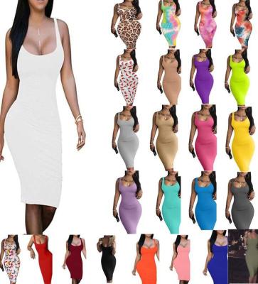 China Anti-Wrinkle Sexy Tank Dress Women's Bodycon Midi Club Basic Dresses for sale