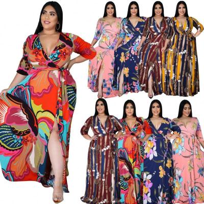 China 2022 Breathable Long Sleeve Beach Bohemian Dresses Ladies O Neck Maxi Casual Boho Dress With Floral Kimono Sleeve for sale