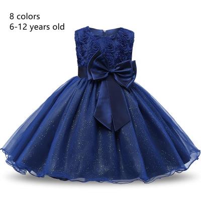 China Princess Navy Blue Bow Tulle Breathable Layered Pink Bridesmaids Birthday Party Dresses for sale