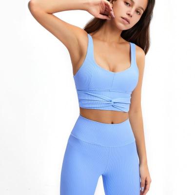 China Antibacterial Women High Waist Compression Soft Ribbed Yoga Leggings And Bra Set for sale