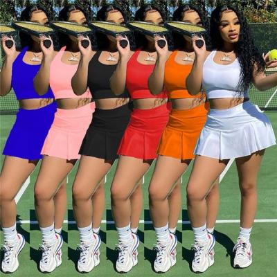 China SKIRTS Summer Solid Sport Teams Womens Sports Suit Tennis Suit Ladies Skirt and Skirt Top Two Piece Set for sale