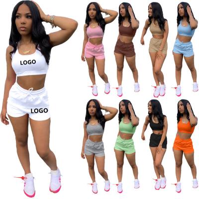 China 2022 Breathable Summer Outfits Custom Fashion Cycling Sweater Matching 2 Piece Vest Crop Top Two Piece Women Set Shorts for sale