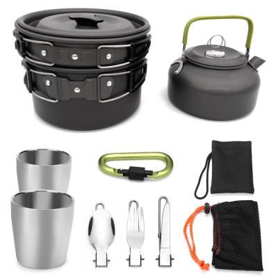 China 10pcs Gear Outdoor Camping Cookware Mess Pot Outdoor Camping Hiking and Picnic Kit for sale