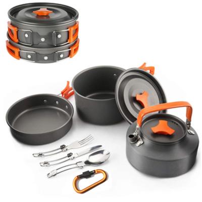 China Amazon Outdoor Gear Selling Outdoor Camping Pots And Pans Set Camping Cookware With Kettle for sale