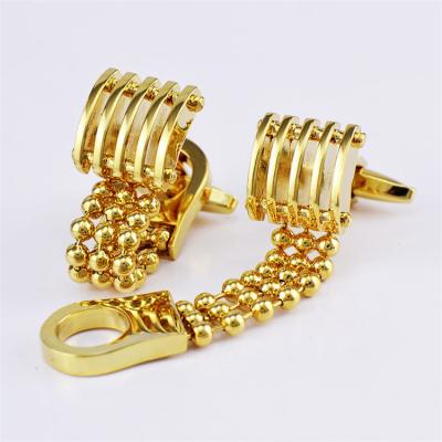 China Promotions Gifts Party Aniversary Engagement Fashion Men's Gold Cufflinks Chain Jewelry A Metal Square Cuff Link With Chain For Business for sale