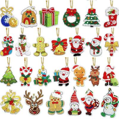 China American Style 5D DIY Diamond Painting Key chain Christmas Diamond Art Ornaments Santa Claus Pendant Decorative Hanging Ornament for sale