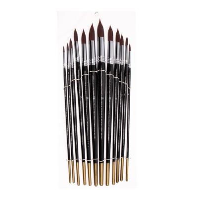 China Round Tip Dark Brown 12pcs Fine Artist Brushes for sale