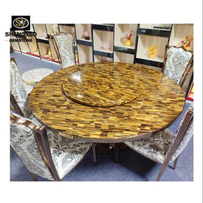 China High quality polished translucent tiger eye stone slab for luxury dining tables for sale