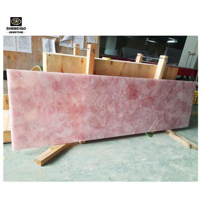 China Translucent Rose Quartz Custom Gemstone Marble Tile Rose Decorative Quartz Slab for sale