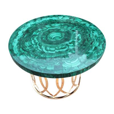 China Special Green Gemstone Slab Luxury Natural Malachite Mosaic Table Top for sale