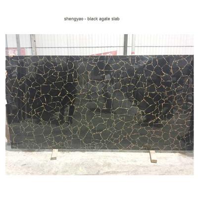 China Translucent Polished Obsidian Black Marble Semiprecious Stone Flooring Slabs for sale