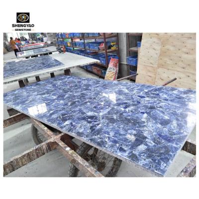 China Blue Jasper Big Slab Table Top Onyx Quartz Translucent Organic Sodalite Countertop Wall Floor Decoration for sale