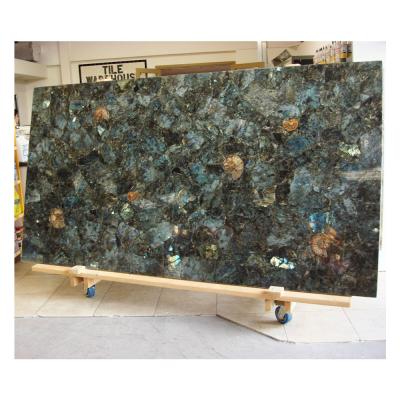 China Translucent semi precious gemstone labradorite countertop stone blue backsplash for sale