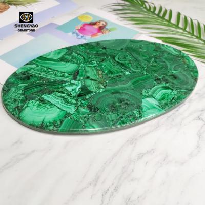 China China Green Malachite Decoration Tray Luxury Gemstone Showroom Serving Tray for sale