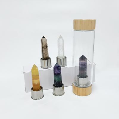 China Wholesale China Crystal Glass Bottle Crystal Point Energy Wands Water Bottle With Bamboo Cover for sale