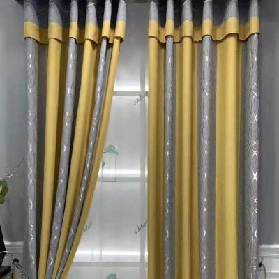 China 2 Ready Made Blackout Curtain Wholesale Home Window Yellow And Gray Colors Matching Luxury Jacquard Toile Drapes For Living Room for sale