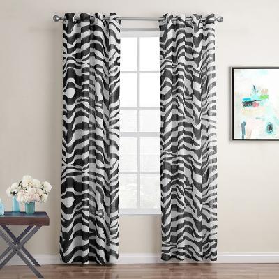 China Blackout Low MOQ Ready To Ship Sheer Zebra Pattern Printing Faux Linen Curtain for sale