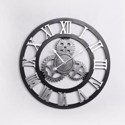 China Industrial Antique Style Hotel Wall Clock Living Room Bar Decorative Wall Stretch Life Gear Style Rustic Wood for sale