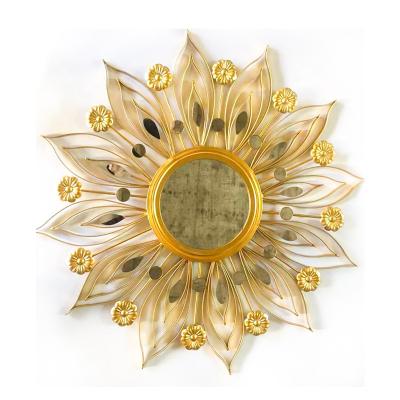 China American American Sun Flower Shape Luxury Elegant Fine Metal Opens Furniture Home Decor Mirror Wall Hanging for sale