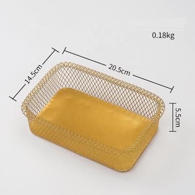 China Sustainable Desktop Gold Sustainable Rectangle Shape Fruit Vegetable Wire Basket for sale