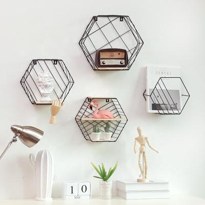 China Wall Hanging Shelf Wall Mount Kitchen Living Room Metal Wire Rack European Decorative Wall Decor for sale