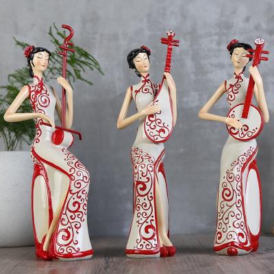 China Interior China Home Accessories Decoration Table Top Art Musician Statue Business Gifts Souvenir Opens Elegant Chinese Lady Resin Fig for sale