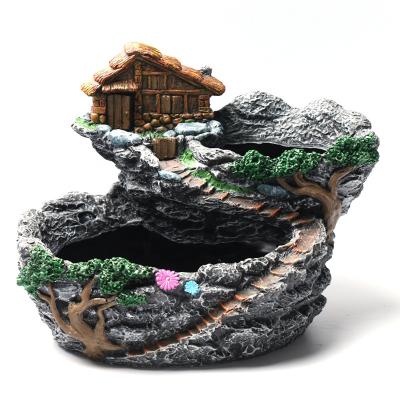 China Resin Modern Forest Fairy Garden Miniature Stump Planter For Succulents Cacti Treehouse Multilayer Decorative Sculpture Flower Pot for sale