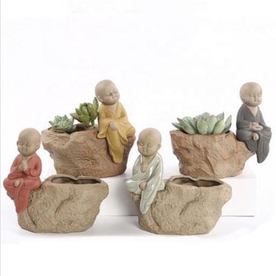 China Creative Vintage Chinese Style Buddha Porcelain Flower Pot Monk Chinese Kungfu Plants Chinese Style Garden Flower Pot Succulent Table Pottery Decor for sale