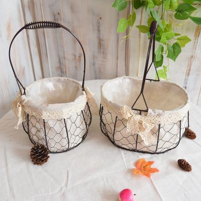 China Small Flower Stored Pot Metal Stored Straw Bamboo Flower Arrangement Handmade Woven Basket Living Room Decoration Floor For Flower for sale