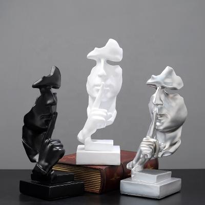 China Europe Vintage Tableware Home Decor Open The Thinker Abstract Art People Statues Sculpture Resin Open The Silence Is Gold for sale