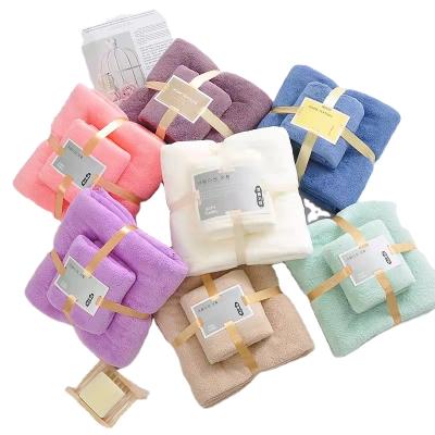 China QUICK DRY Warm Gift Fine Texture Wool Not Not The Ball Strong Absorbent Microfiber Fleece Bath Towel Coral Set for sale