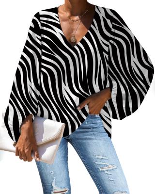 China Custom Ladies or Women Zebra Chiffon Blouse Women's Breathable Chiffon Tops Animal Skin Print Blouse for sale