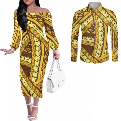 China Breathable Women Winter Dresses Long Sleeve Polynesian Tribal Hawaii Floral Pattern Couple Dresses Korean Custom Dresses Long Sleeve for sale