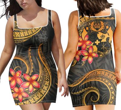 China Breathable Custom Polynesian Women's Floral Dress 2021 Sleeveless Bodycon Collar Square Collar Women Dresses Casual Summer for sale