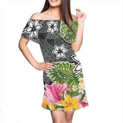 China Cheap Breathable Custom Made Dresses Women Off Shoulder Hawaii Floral Print Wedding Polynesian Tribal Short Dress Club Short Prom Dresses for sale