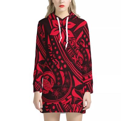 China Breathable Custom Text Hoodie Movie Image Long Dress Polynesian Hawaii Printed Hoodies Dress Women Autumn Sweater Dress With Hoodie for sale