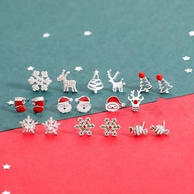 China Hyperbole ROXI S925 Mini Alloy Christmas New Year Gift Santa Silver Snowflake Elks Needle Stud Earrings for sale