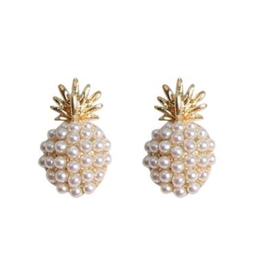 China Cheapest Price Alloy Summer Cute Pineapple Cute Pearl Fruit Stud Earrings for sale