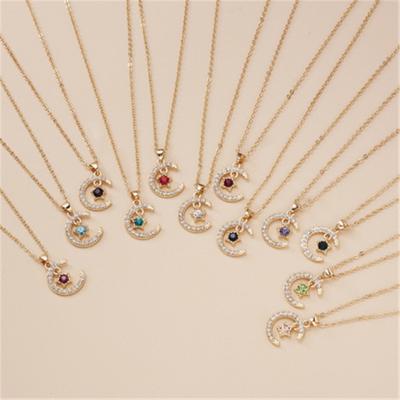 China Cute ROXI Colored Diamond Ins Necklaces Jewelry 12 Birthstone Charm Cheap Silver Necklace for sale