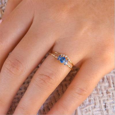 China FASHIONABLE Fashion Solid Color Geometric Irregularity Gem Brass Blue Zircon Ring Special Ring for sale