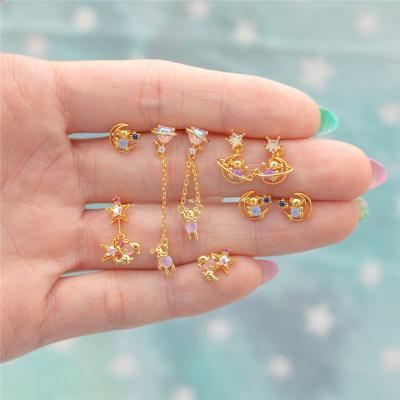 China Cute Charm Bear Star Moon Star Moon Brass Symmetric Pink Heart Stud Earrings For Girls Teens 2021 for sale