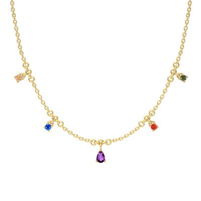 China ROXI Cute Unique Design 925 Silver Thin Layer Gold Rainbow Zircon Chain Necklace Jewelry For Women for sale