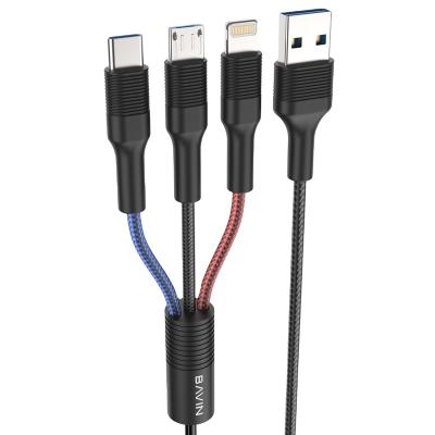 China MP3/MP4 Player BAVIN CB163 Nylon Braided Mobile Phone Charging CABLE 3 In 1 Micro USB Type C IOS Data Cable Data Cable For Mobile Phone for sale