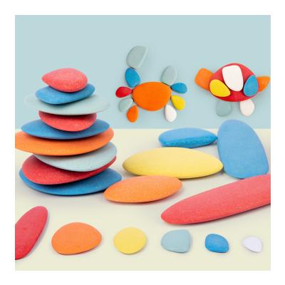 China Eco-friendly Material Montessori Educational Balancing Building Flat Rocks Rainbow Wooden Pebbles Stacking Stones Blocks Stacking Toys for sale