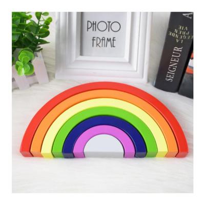 China Montessori Wooden Building Colors Educational Waldorf Learning Balancing Rainbow Eco-friendly Material Stacking Puzzle Blocks Toys for sale