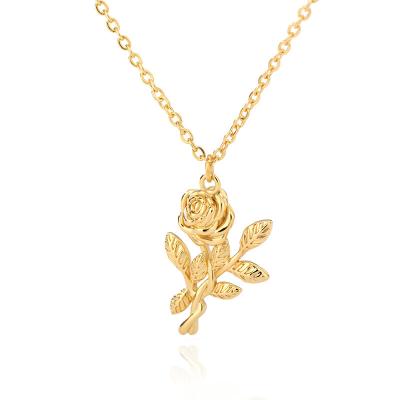 China FASHIONABLE Women Elegant Gold Plated Stainless Steel Rose Flower Necklace Pendant Stainless Steel Jewelry Gift for sale