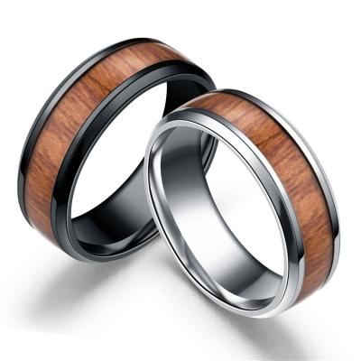 China FASHIONABLE black silvder stainless steel tungsten carbide men wooden rings inlay wedding band ring for sale