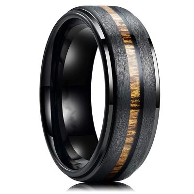 China TRENDY Mens Womens Tungsten Carbide Wedding Ring Wood Ceramic Inlay Matte Brushed Finish for sale