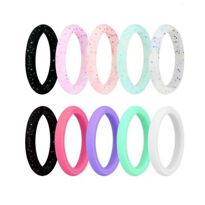 China Women's Girl's Stackable Ring Bands 2.7mm FASHIONABLE Hypoallergenic Minimalist Thin Rubber Silicone Wedding Glitter for sale